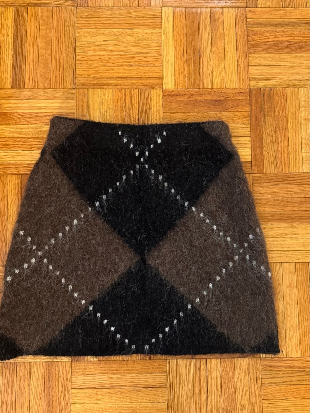 Commense Brown & Black Argyle Fuzzy Mini Skirt